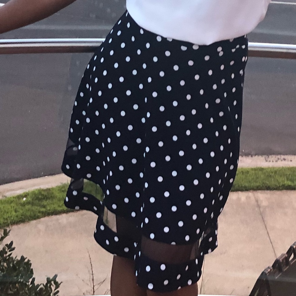 Navy blue white polka dot skirt